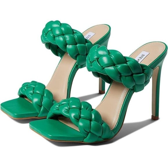 STEVE Madden BNWOT "Kenley" Green Braid Stiletto Heel Sandals - Picture 1 of 8